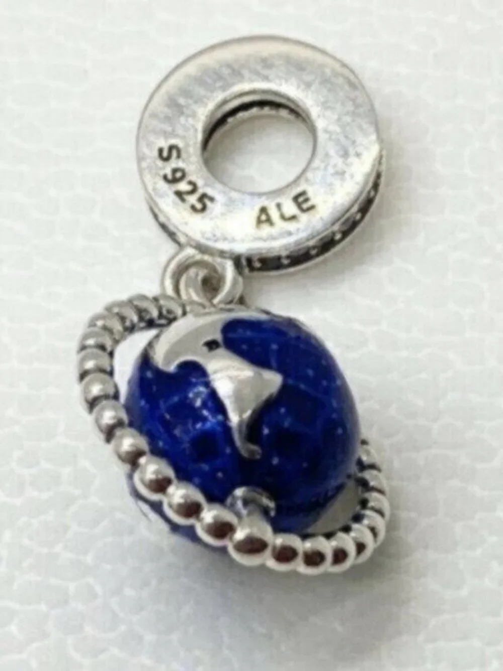 Pandora Blue Planet Dangle Charm with Silver Accents